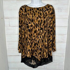NWOT Carmen Marc Valvo Womens Animal Print 3/4 Sleeve Loose Blouse Roundneck 2X